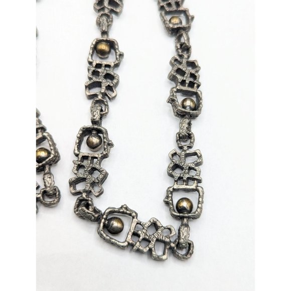 Guy Vidal Vtg Brutalist Modernist Silver Pewter Bronze Tone Ball Necklace 28" - Picture 9 of 10